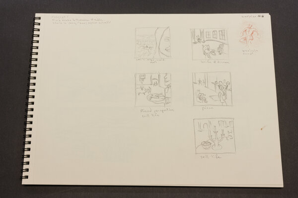 Five mini concept sketches revolving around a rich person's death in their mansion.