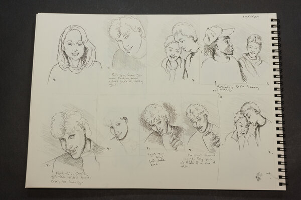 Pencil and pen faces practice from my wife's highschool yearbook.