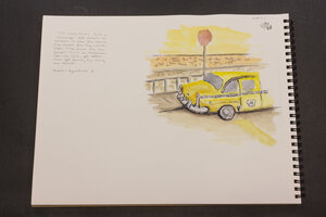 Another watercolor attempt at a cab. This one is all watercolor and no pen, mostly of the back half of the checkered cab.