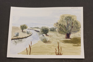 Second attempt at a watercolor of a grazing pasture I pass by frequently. Picture taken in late summer.
