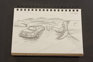 A couple of small concept sketches about how to capture the demise of a wealthy space tourist on his way back to Earth.
