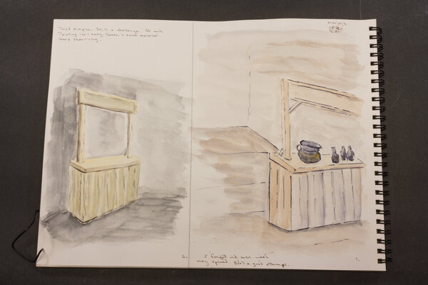 Two watercolor attempts at just the lemonade / Molotov stand with nothing else.